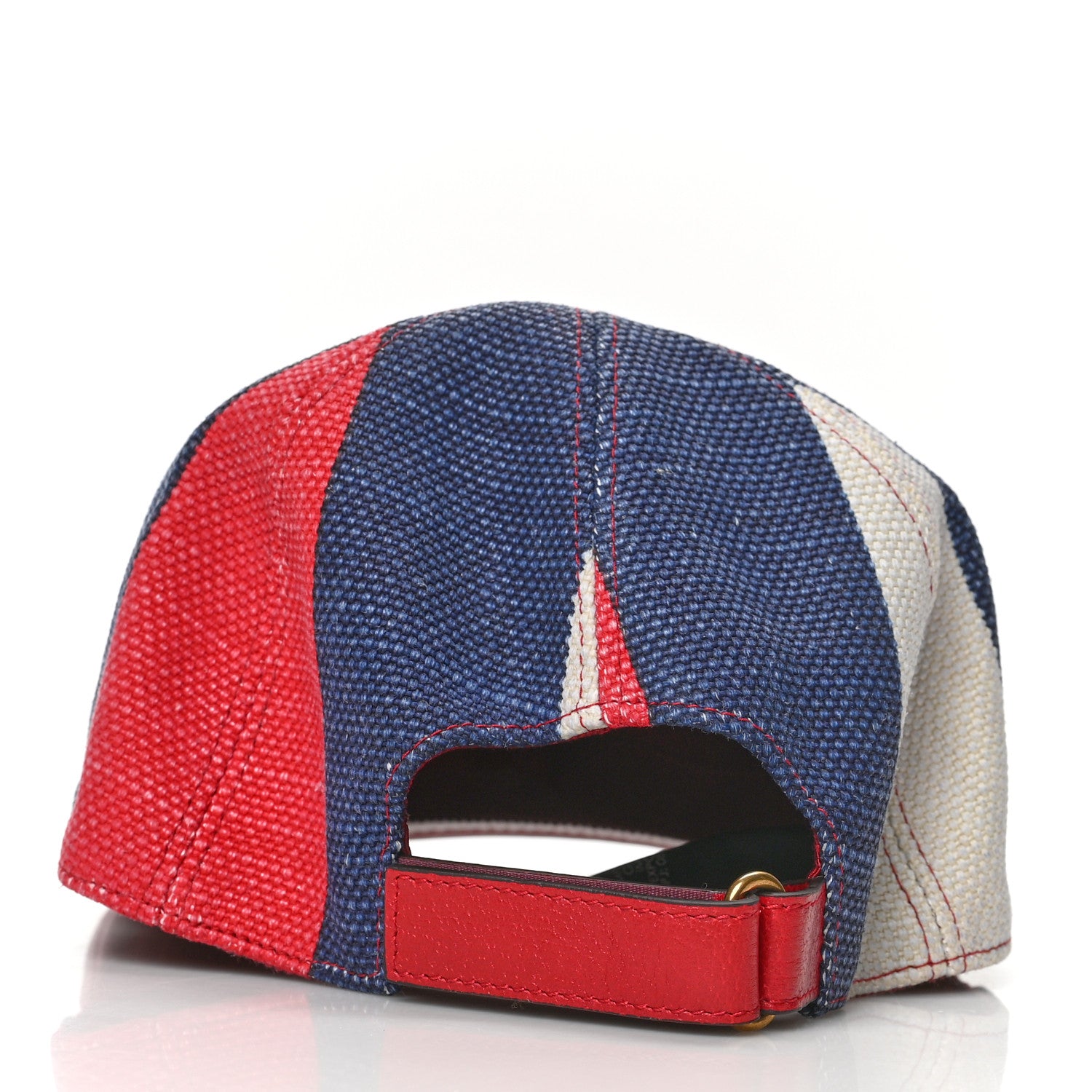Gucci Canvas Textured Calfskin Sylvie Stripe Logo Baseball Hat S White Red 5 of 7