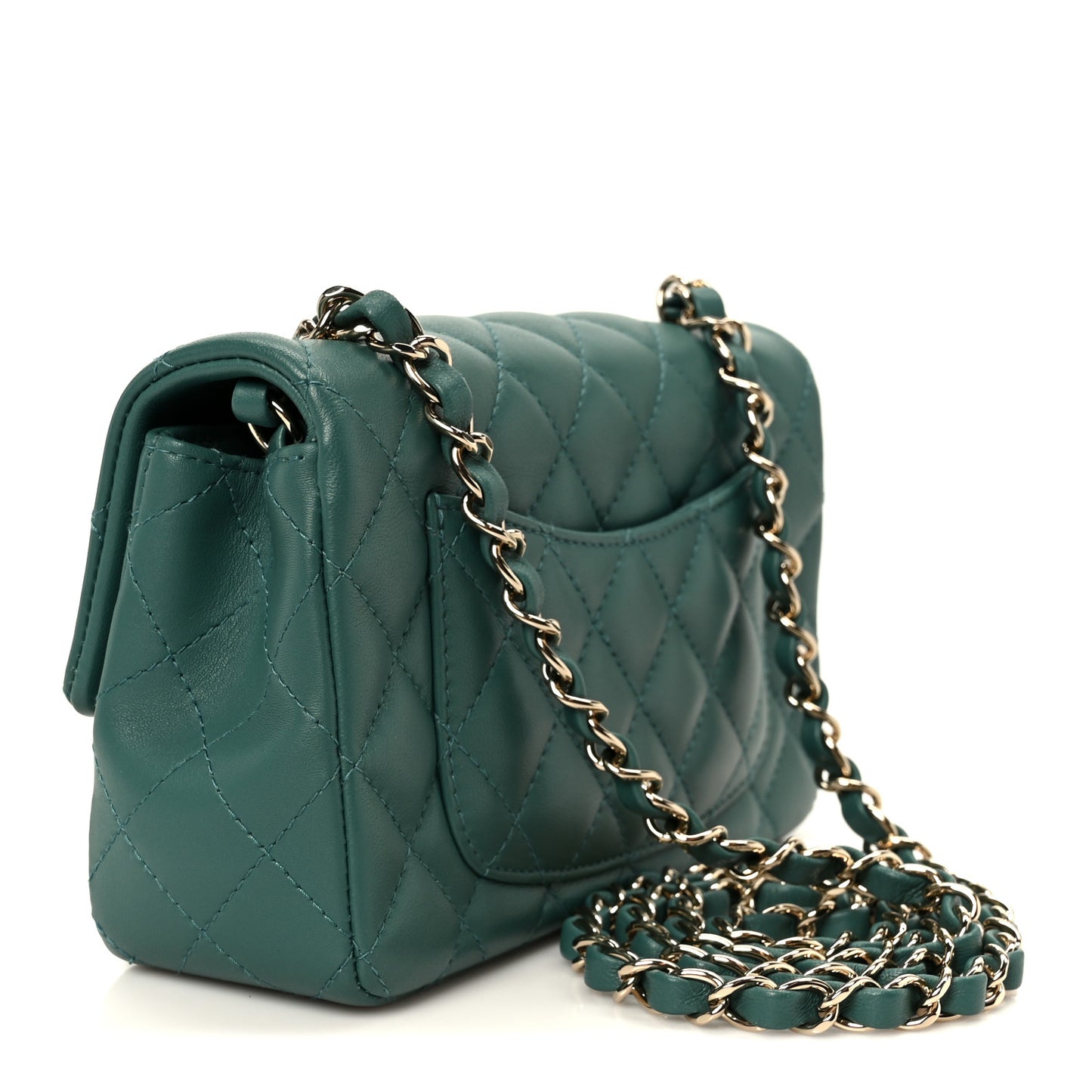 Lambskin Quilted Mini Rectangular Flap Dark Green