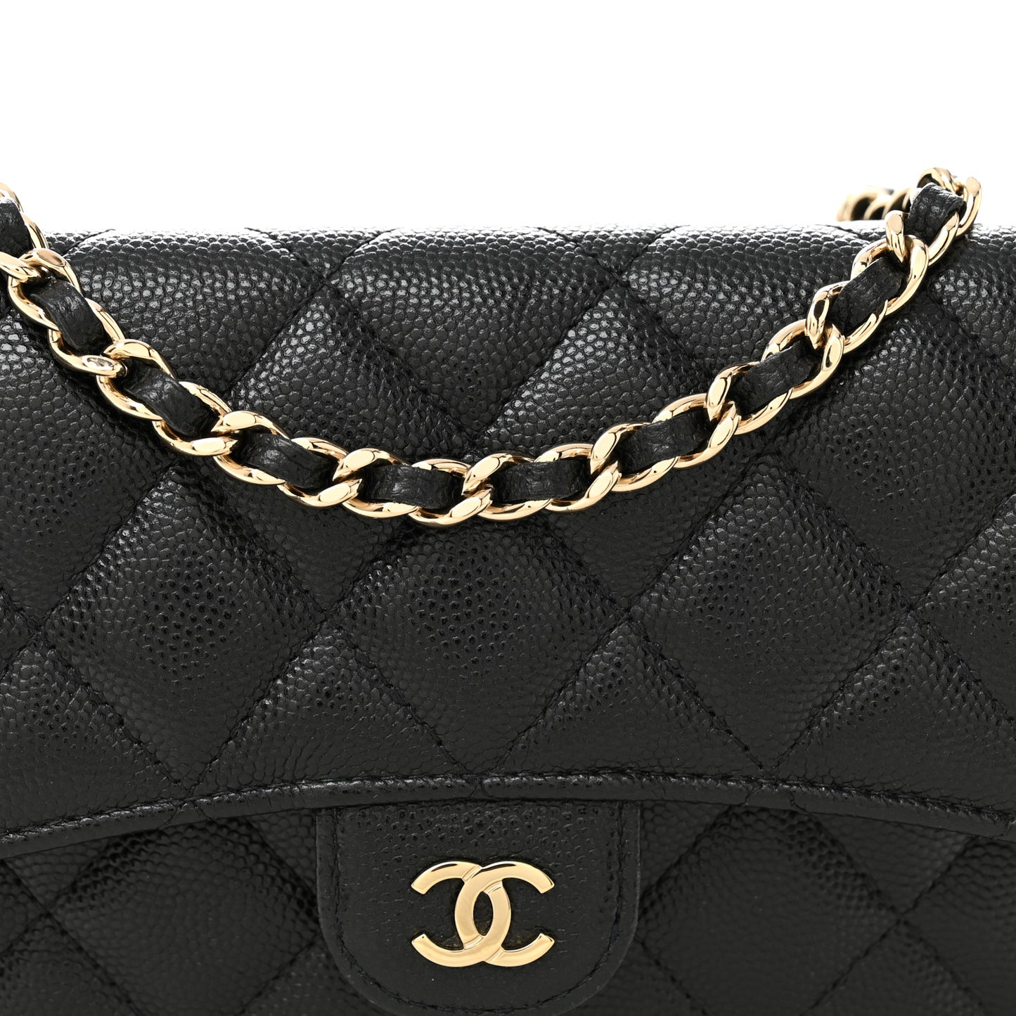 Caviar Quilted Flap Phone Holder With Chain Black