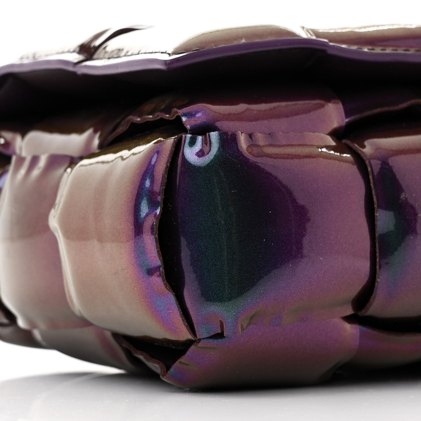 Glossy Nail Polish Nappa Maxi Intreccio Padded Cassette Crossbody Bag Holographic