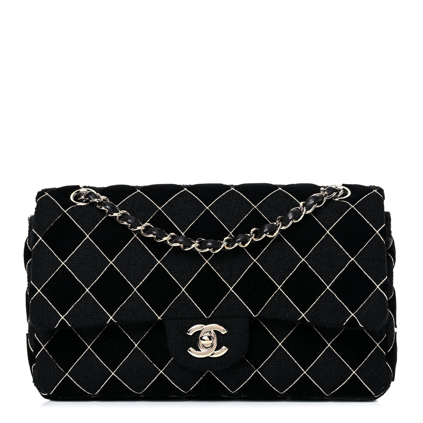 Velvet Tweed Quilted Medium Double Flap Black