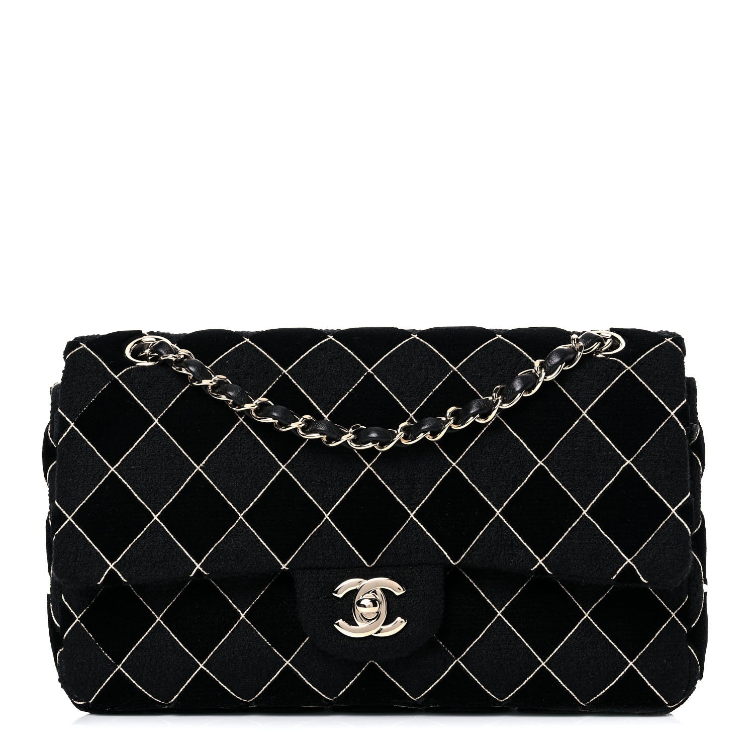 Chanel Velvet Tweed Quilted Medium Double Flap Black 1 of 12