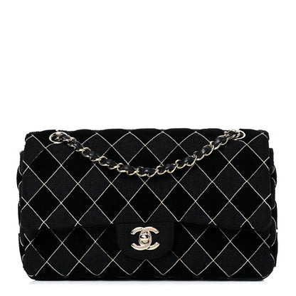 Chanel Velvet Tweed Quilted Medium Double Flap Black 1 of 12