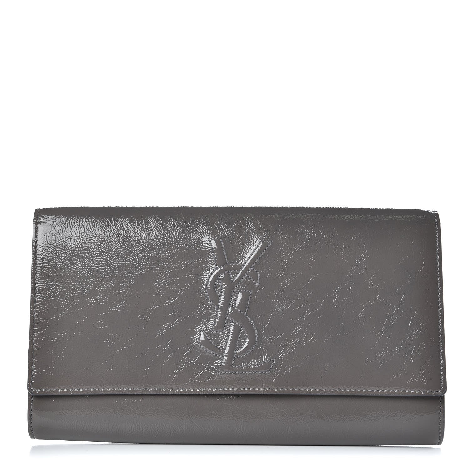 Saint Laurent Textured Patent Monogram Large Belle de Jour Clutch Grey 1 of 7