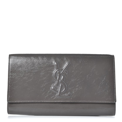 Saint Laurent Textured Patent Monogram Large Belle de Jour Clutch Grey 1 of 7