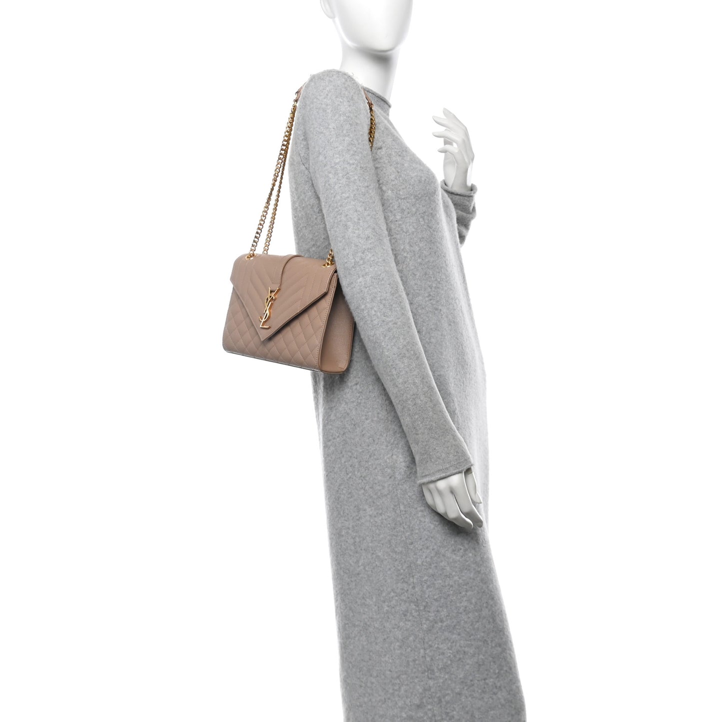 Grain De Poudre Textured Mixed Matelasse Triquilt Medium Monogram Satchel New Nude