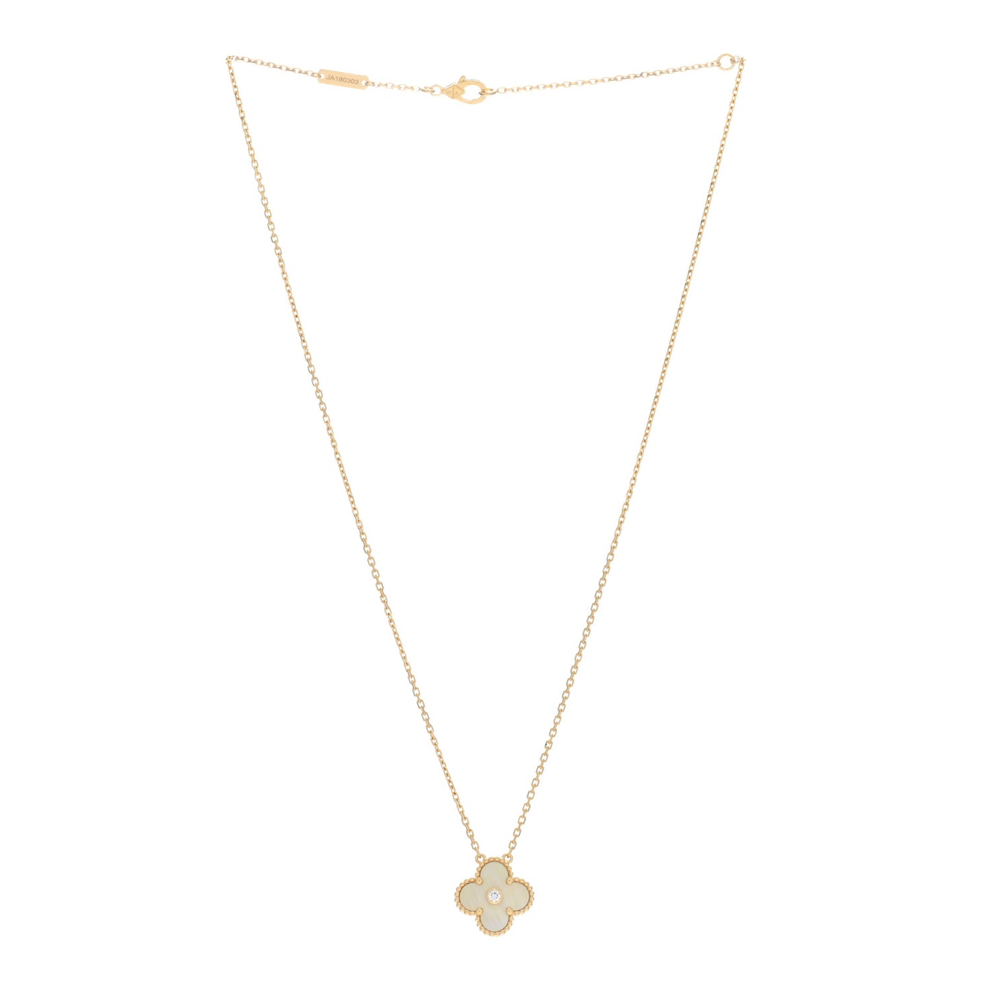 18K Yellow Gold Diamond Yellow Mother of Pearl Vintage Alhambra Pendant Necklace