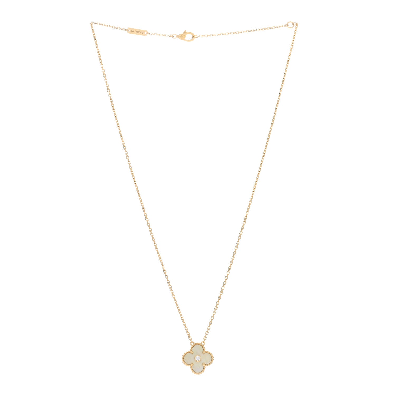 Van Cleef & Arpels 18K Yellow Gold Diamond Yellow Mother of Pearl Vintage Alhambra Pendant Necklace 2 of 5
