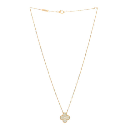 Van Cleef & Arpels 18K Yellow Gold Diamond Yellow Mother of Pearl Vintage Alhambra Pendant Necklace 2 of 5