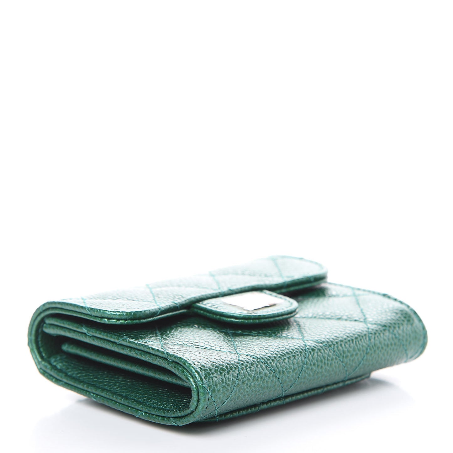 Metallic Caviar Quilted Card Holder Wallet Green
