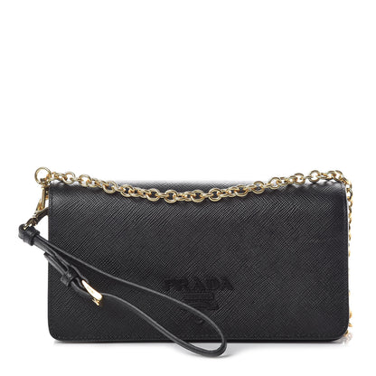 Prada Saffiano Shine Chain Wallet Black 1 of 9