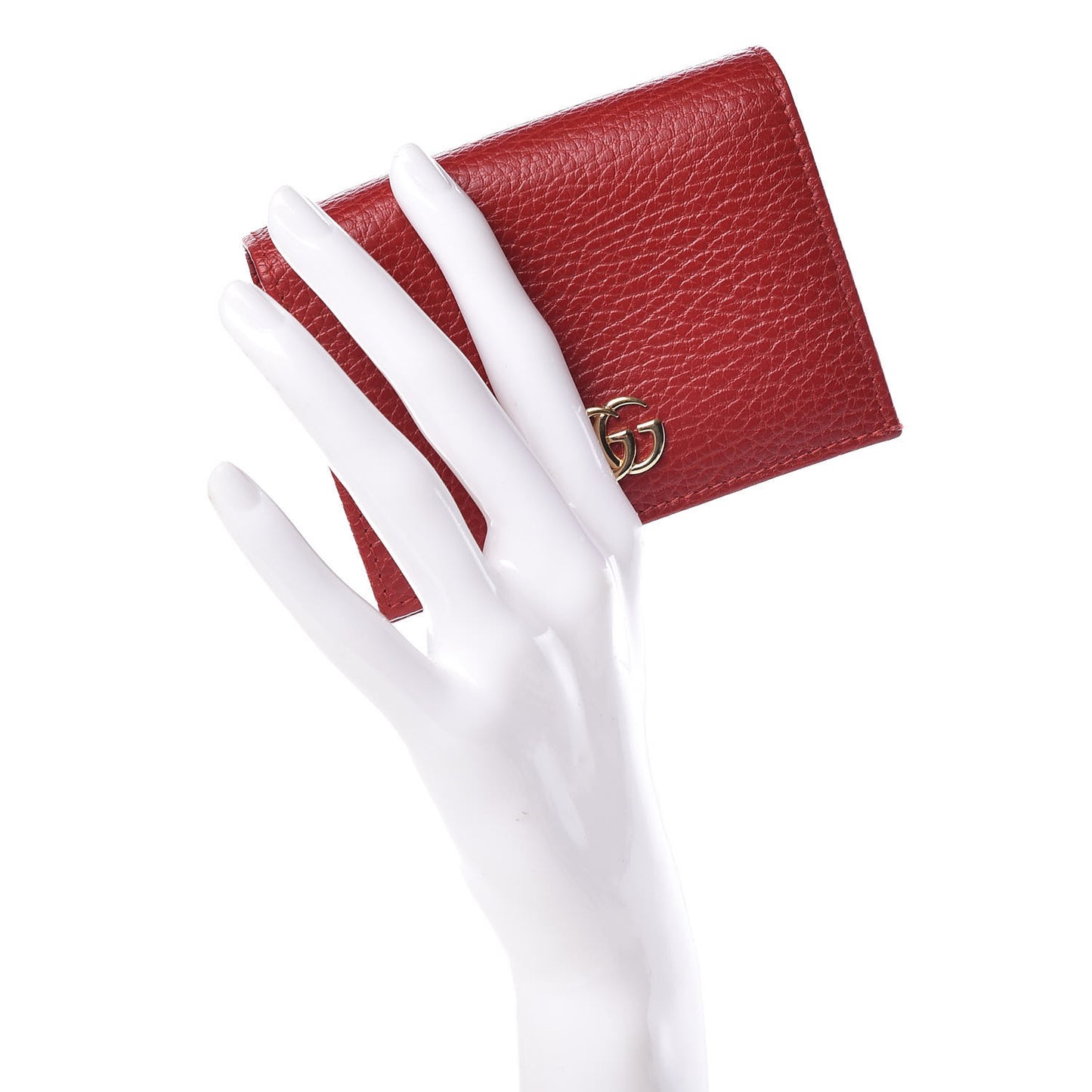 Pebbled Calfskin GG Marmont Card Case Hibiscus Red