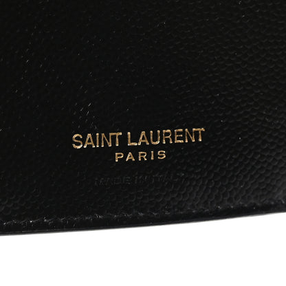 Saint Laurent Grain De Poudre Matelasse Chevron Monogram Compact Tri Fold Wallet Black 6 of 7