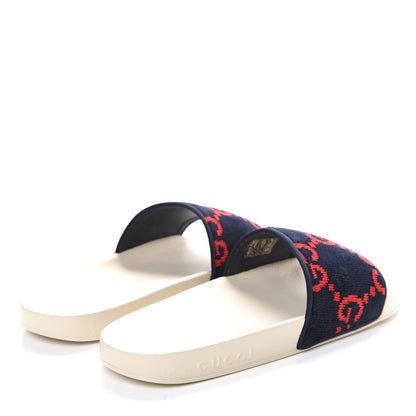 Gucci Terry Cloth GG Monogram Slide Sandals 40 Blue Red 4 of 8