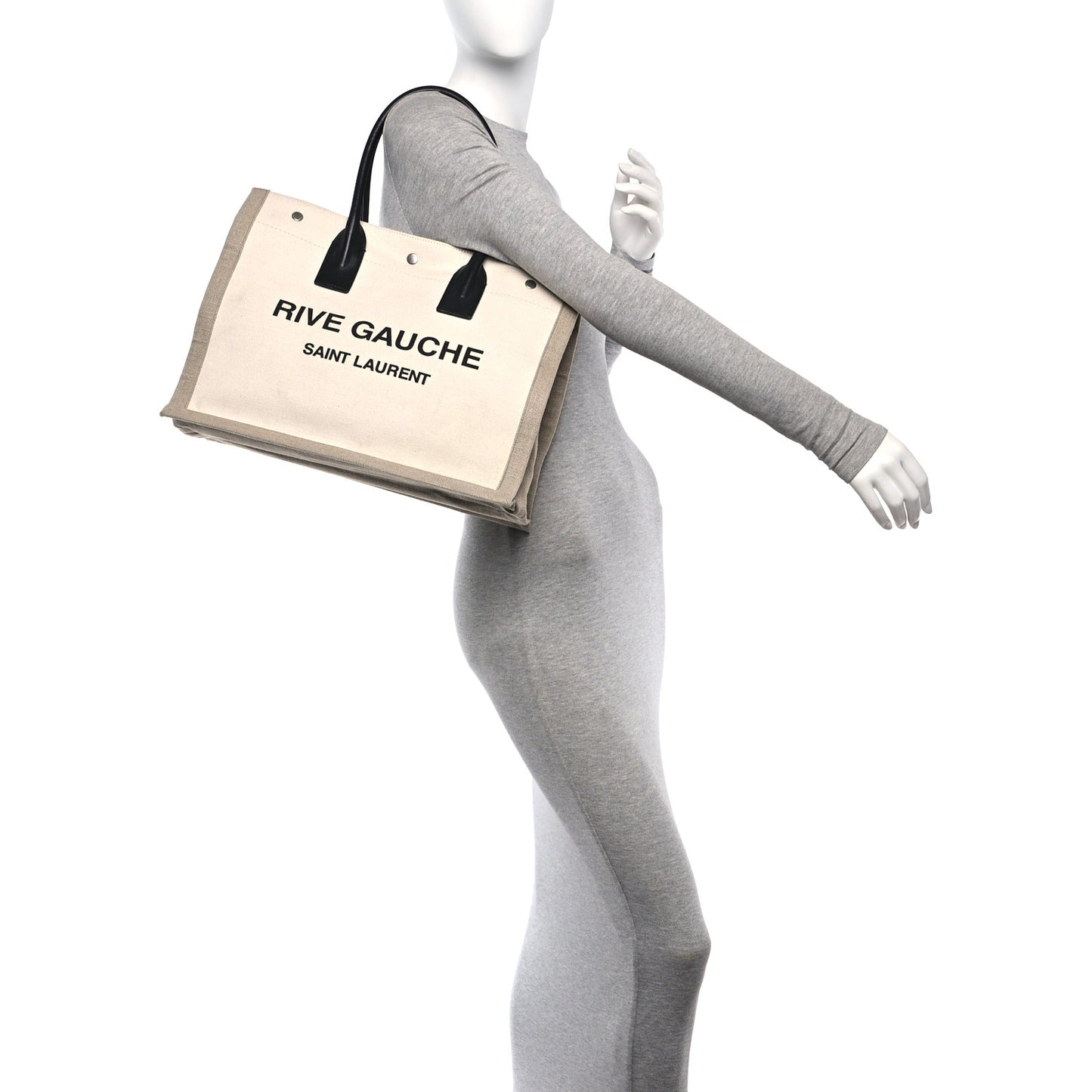 Linen Calfskin Small Rive Gauche Tote Greggio Natural