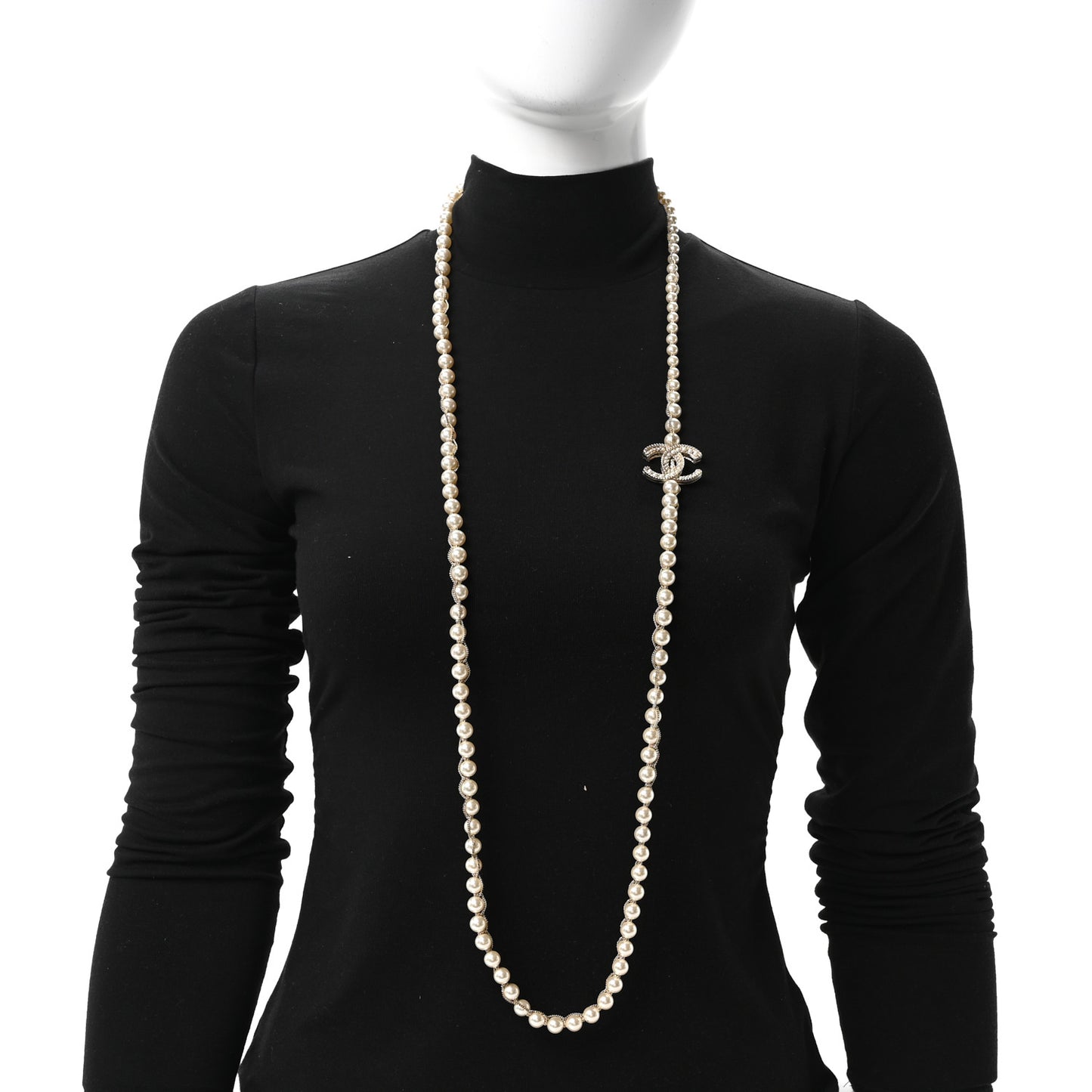 Metal Pearl Chain CC Long Necklace Gold