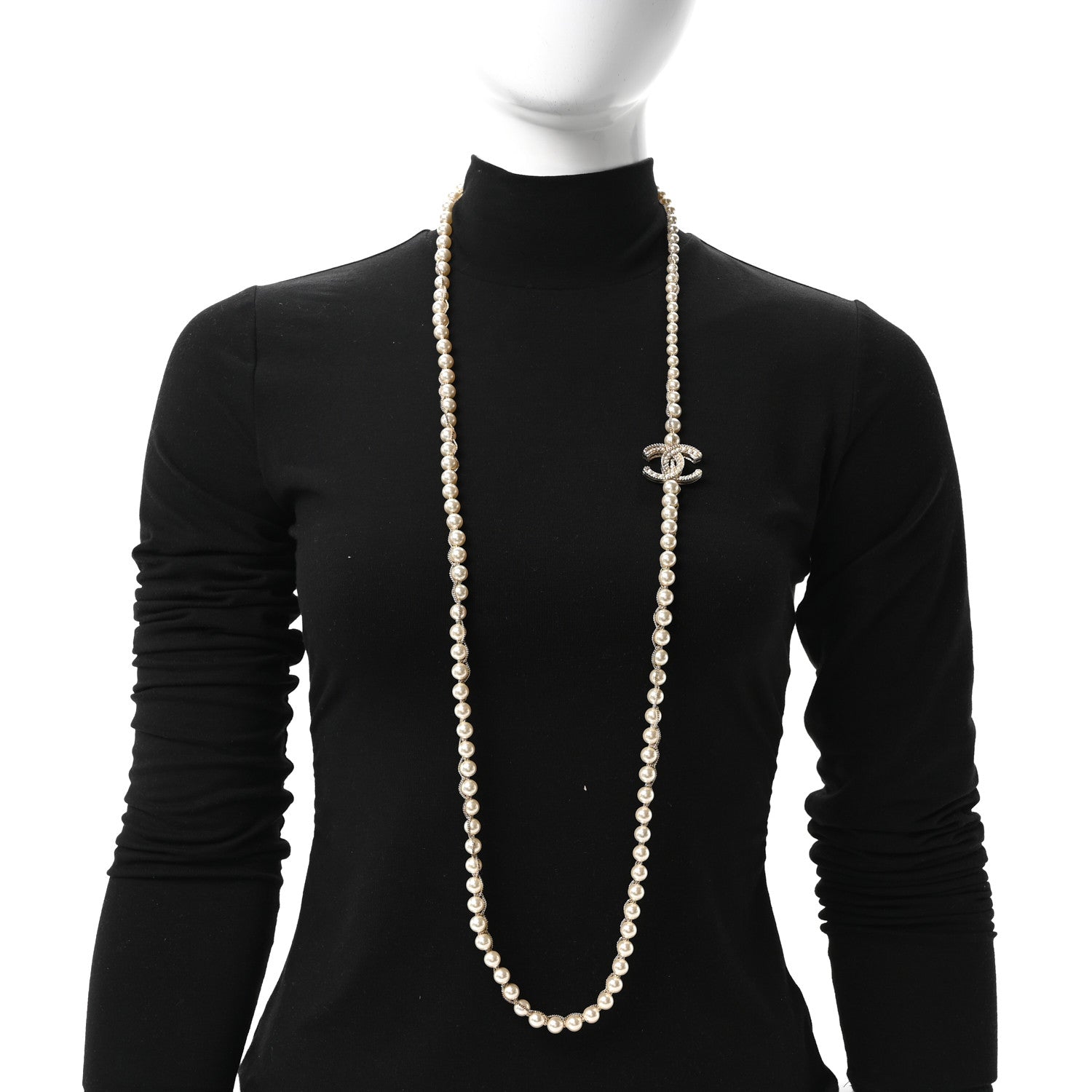 Chanel Metal Pearl Chain CC Long Necklace Gold 2 of 5