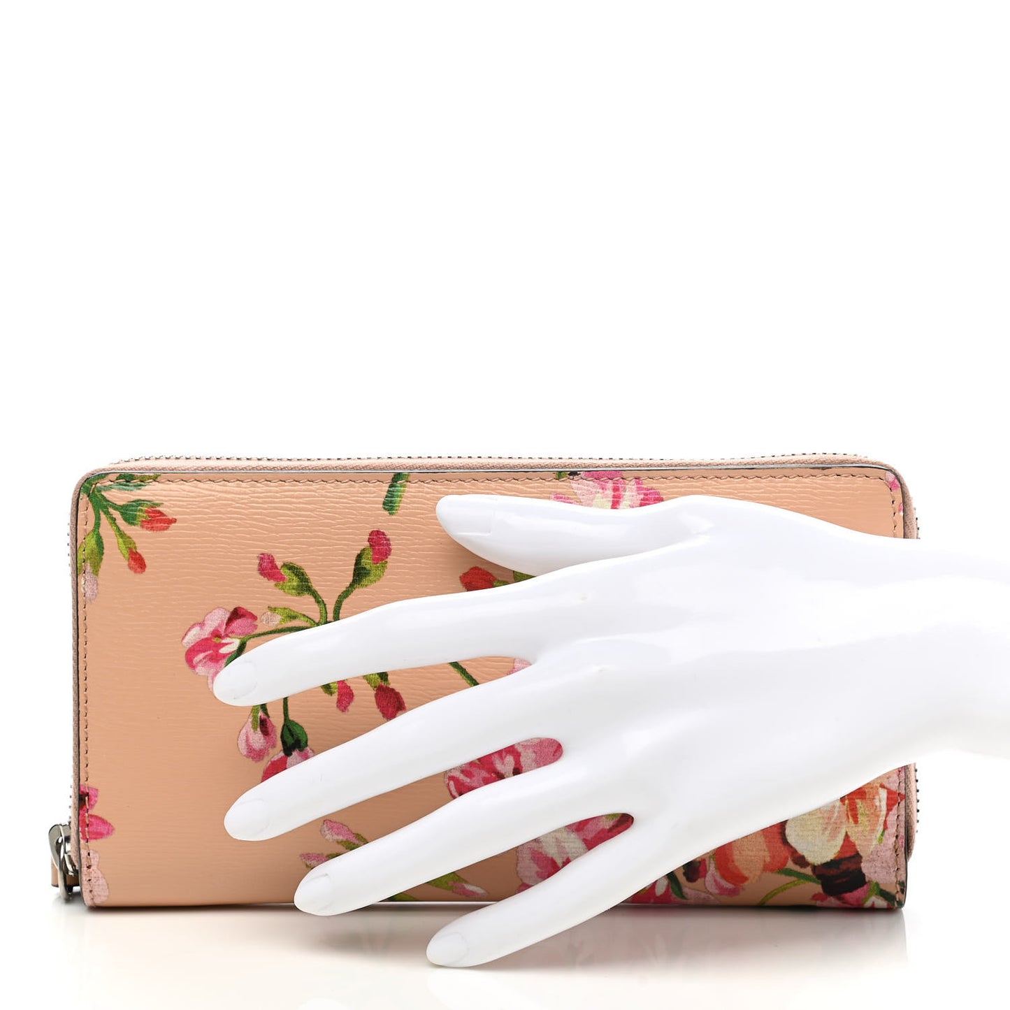 Shangai Calfskin Blooms Print Zip Around Wallet Pink Apricot Multicolor