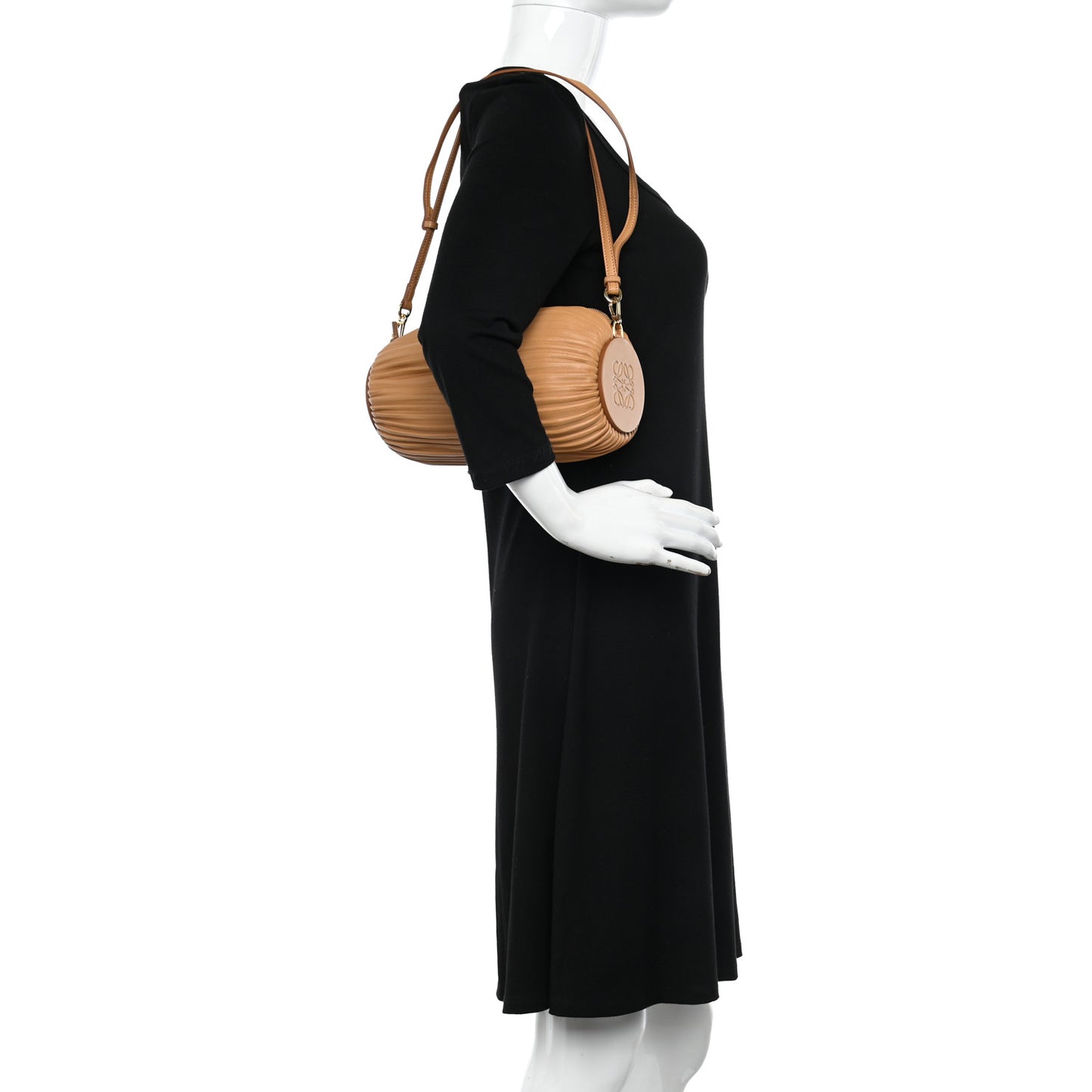 Lambskin Pleated Bracelet Pouch Shoulder Bag Warm Desert