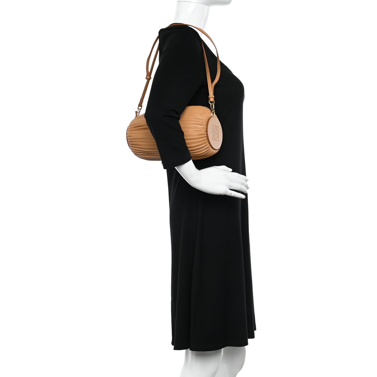 Loewe Lambskin Pleated Bracelet Pouch Shoulder Bag Warm Desert 2 of 10