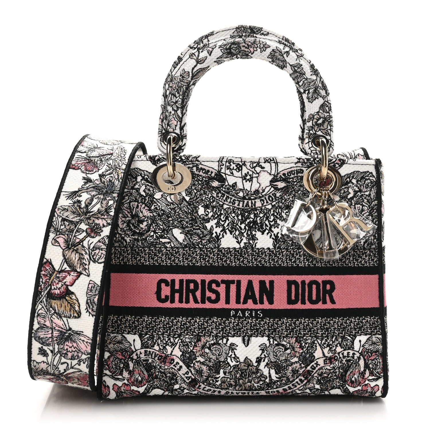 Christian Dior Canvas Embroidered Medium Butterfly Around The World Lady D-Lite White Pastel Pink 1 of 9
