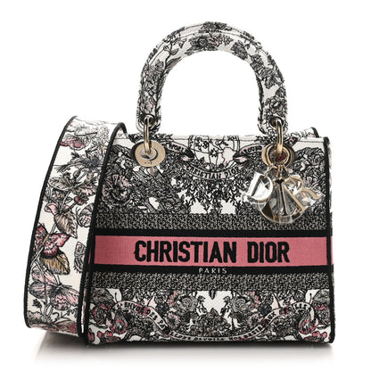 Christian Dior Canvas Embroidered Medium Butterfly Around The World Lady D-Lite White Pastel Pink 1 of 9