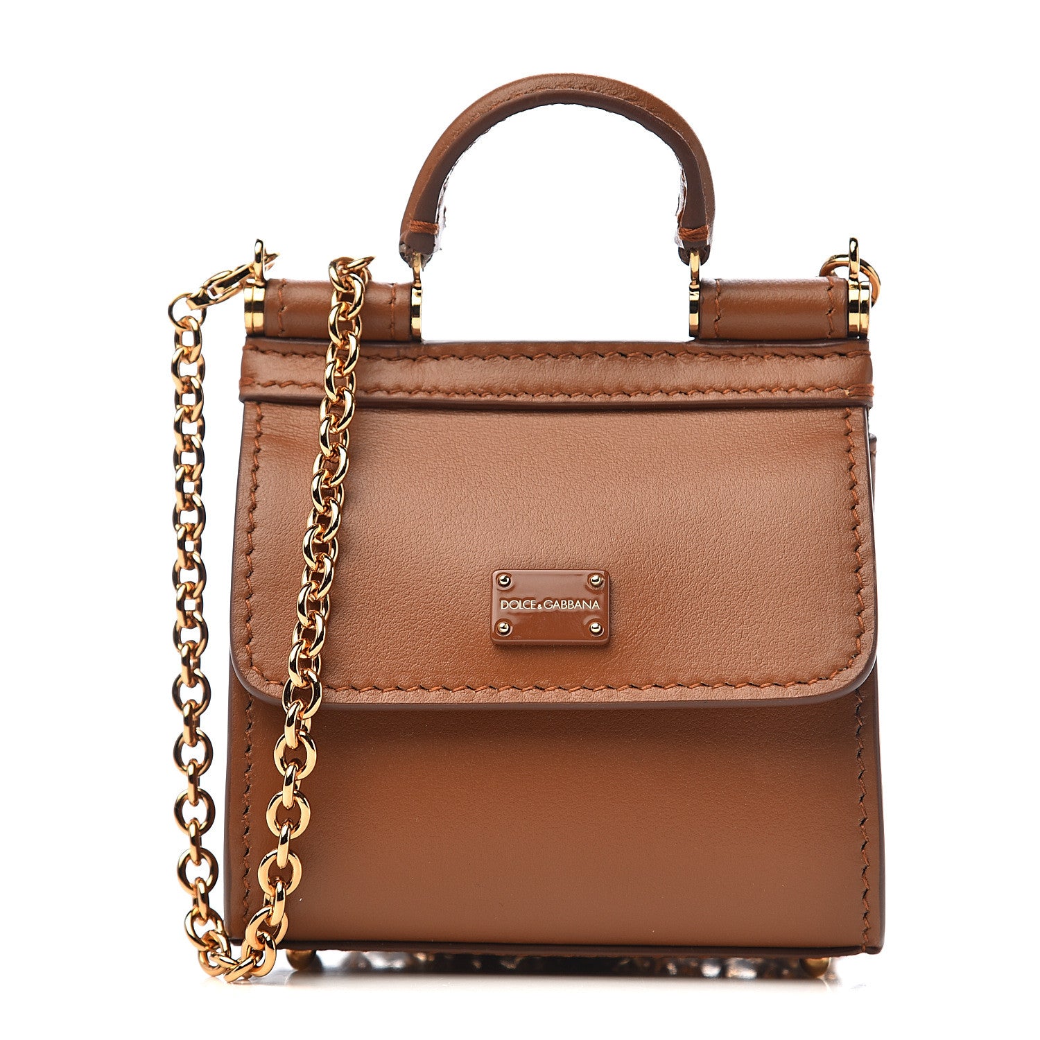 Dolce & Gabbana Calfskin Micro 58 Miss Sicily Satchel Brown 1 of 9