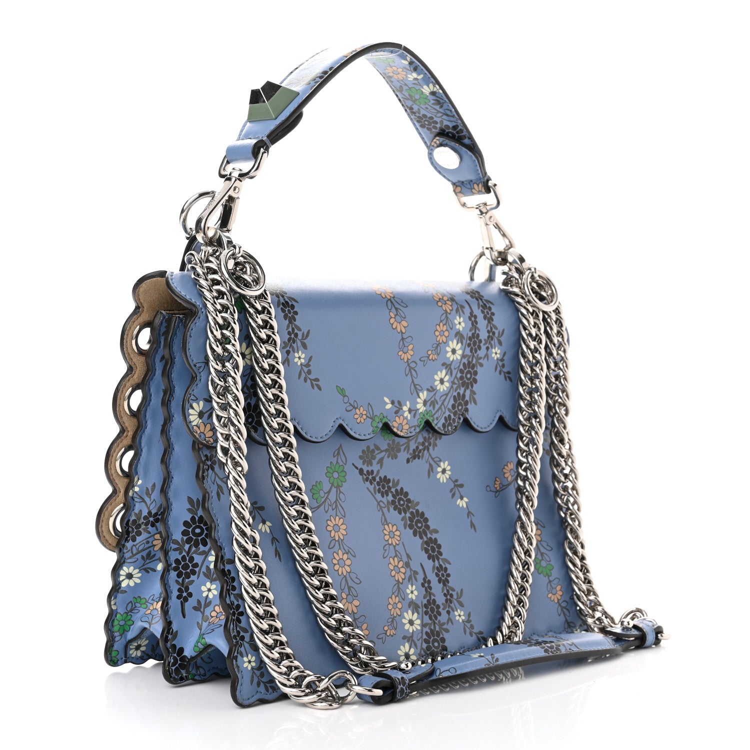 Fendi Vitello Liberty Japanese Blossom Scalloped Studded Grommet Kan I Shoulder Bag Nebula Multicolor 3 of 10