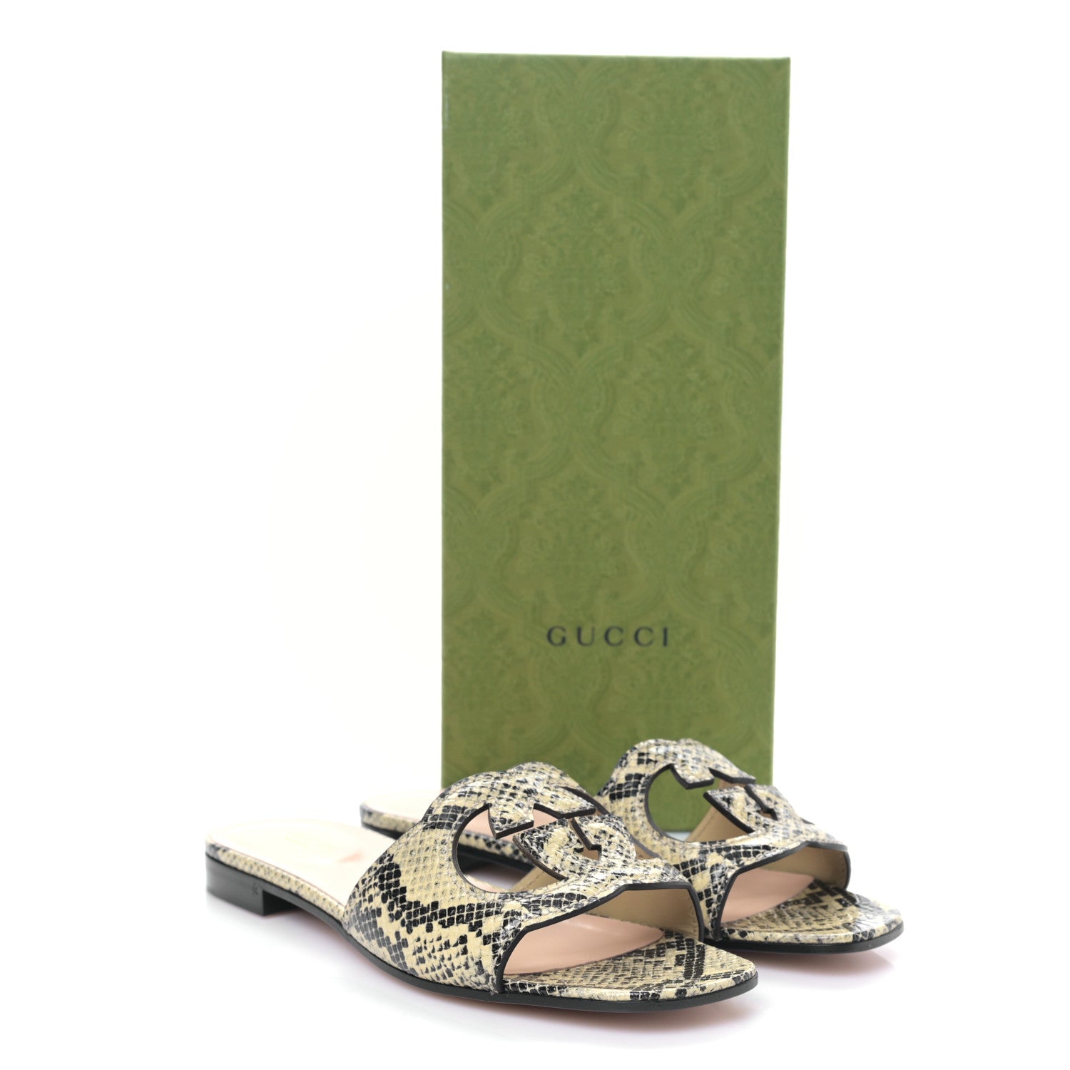 Gucci Calfskin Python Print Interlocking G Cut Out Slide Sandals 38.5 Beige Avana 8 of 8