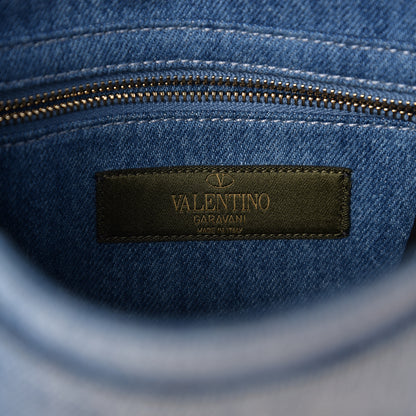 Valentino Garavani Denim Butterfly Embroidered Rockstud Shoulder Flap Messenger Bag Light Denim 5 of 8