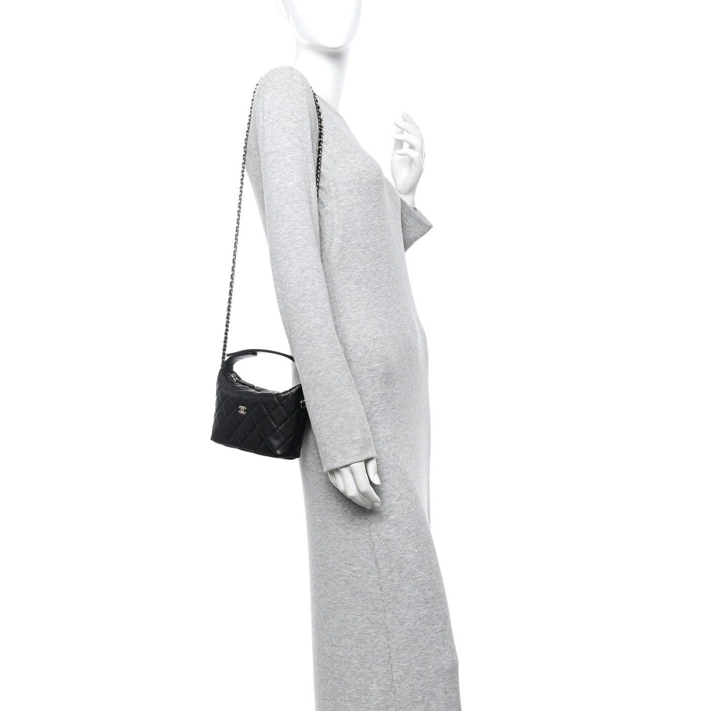 Caviar Quilted Hobo Clutch With Chain  Black