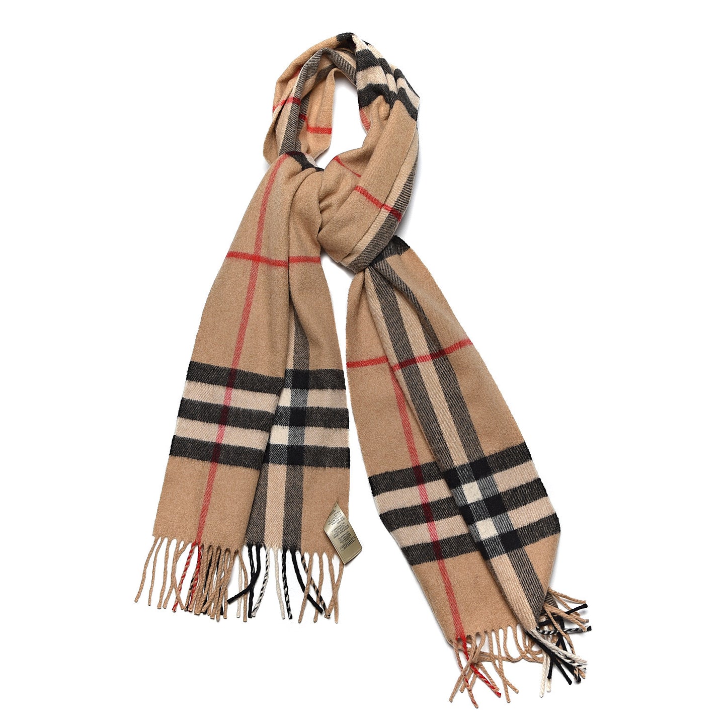 Cashmere Giant Heritage Check Fringe Scarf Camel