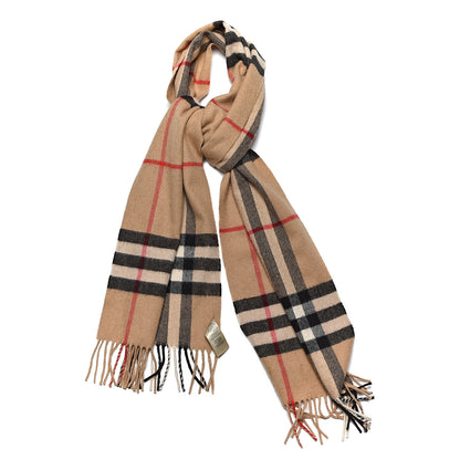 Burberry Cashmere Giant Heritage Check Fringe Scarf Camel 1 of 5