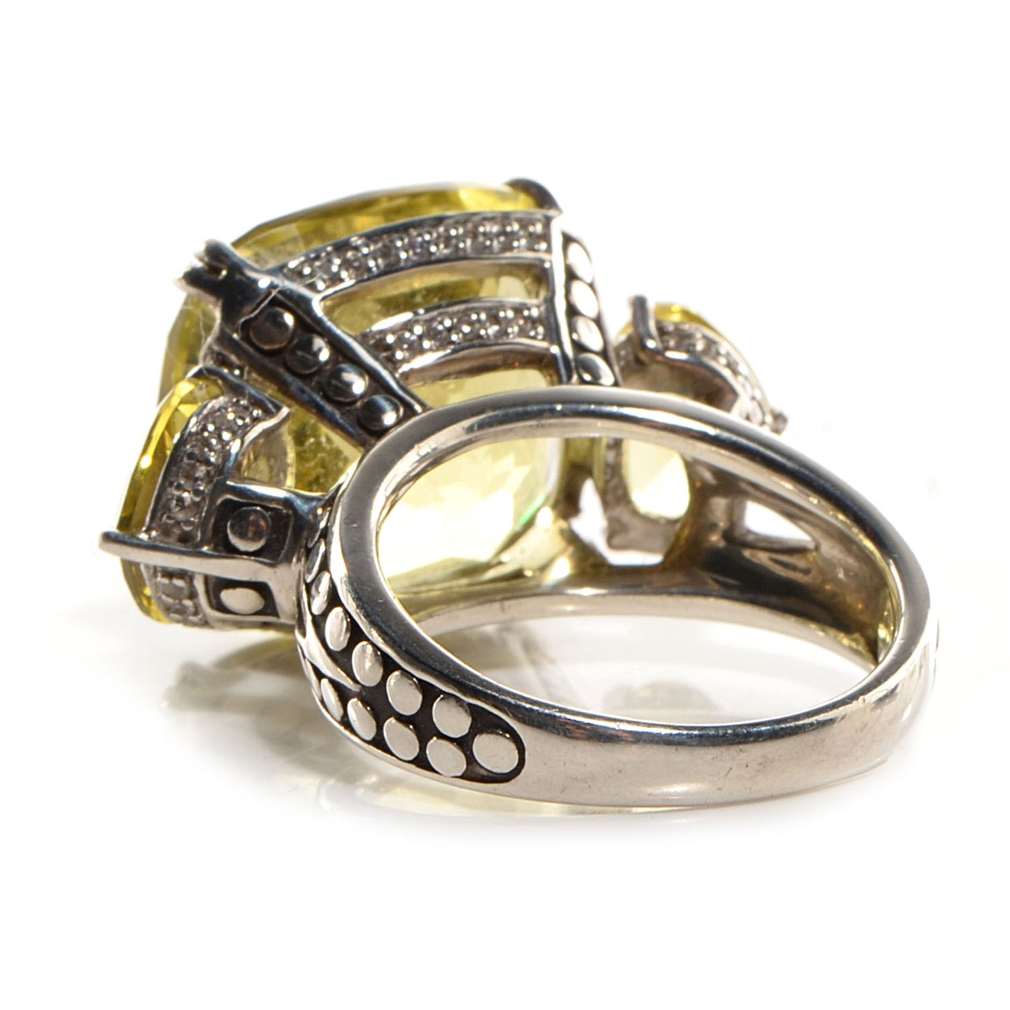 Sterling Silver 16mm Green Amethyst White Sapphire Kaya Ring 7
