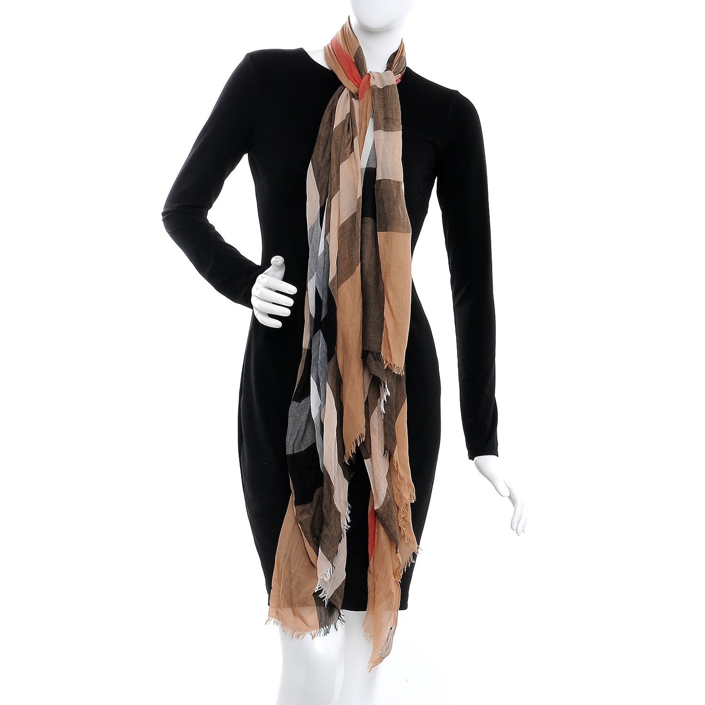 Linen Giant Check Lightweight Scarf Camel
