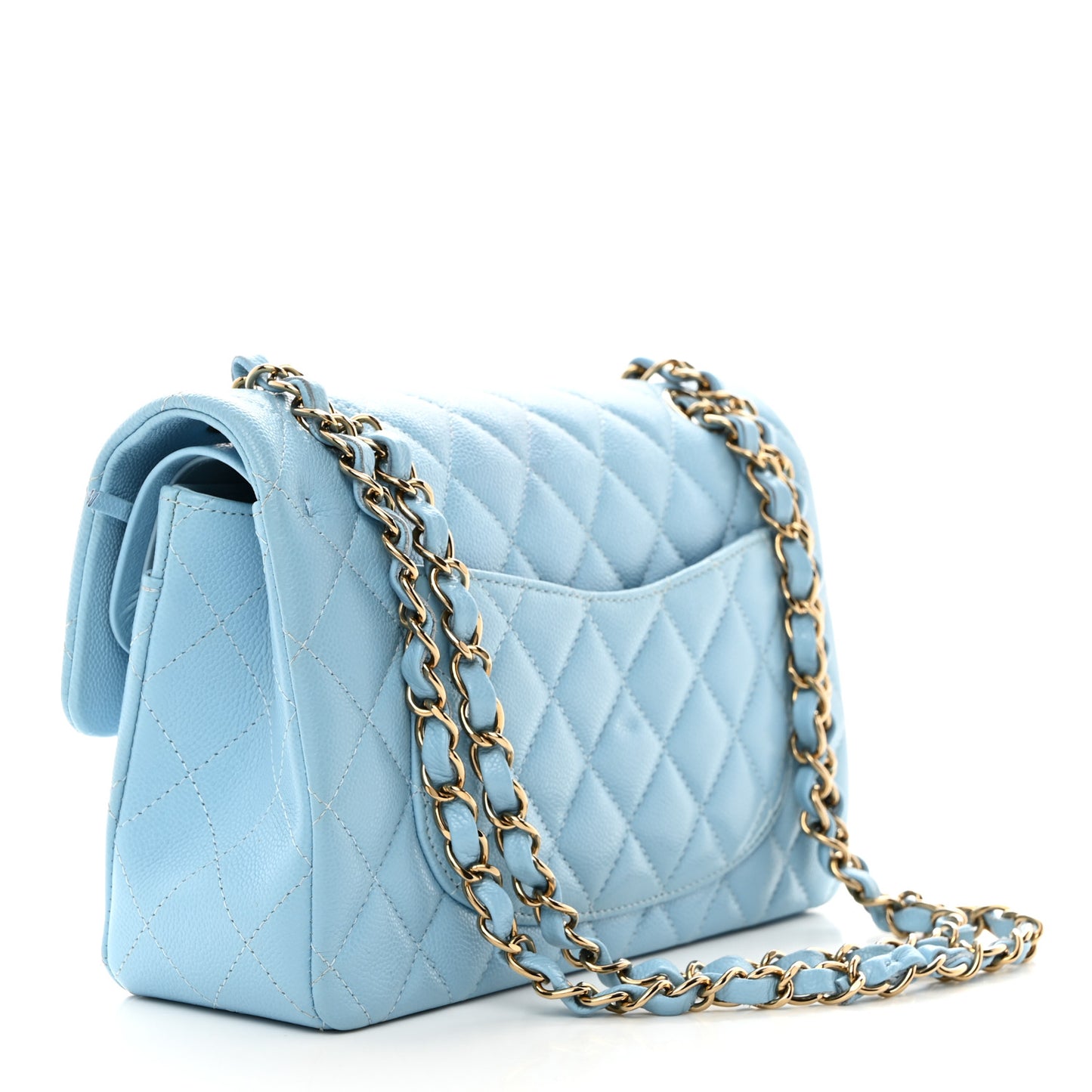 Caviar Quilted Small Double Flap Light Blue