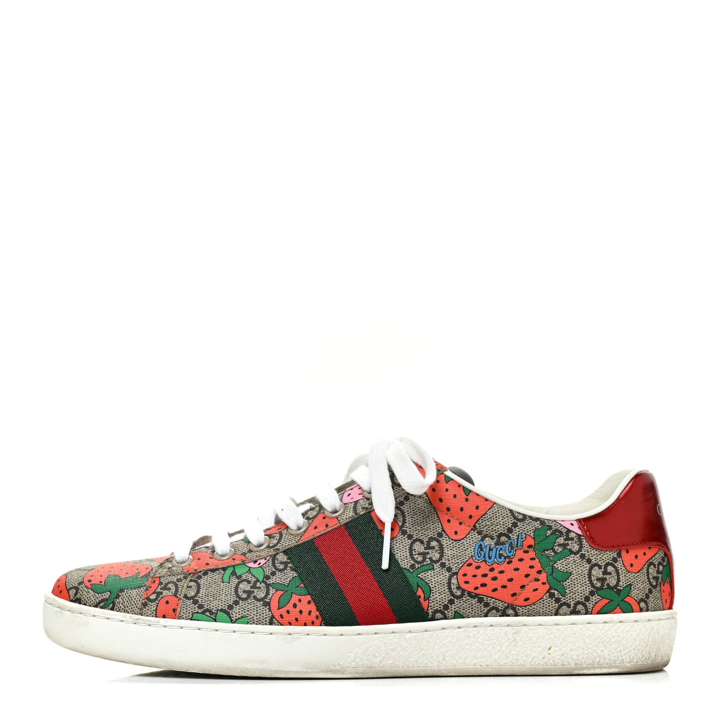 GG Supreme Monogram Strawberry Web Womens Ace Sneakers 39.5 Beige Multicolor Red Green