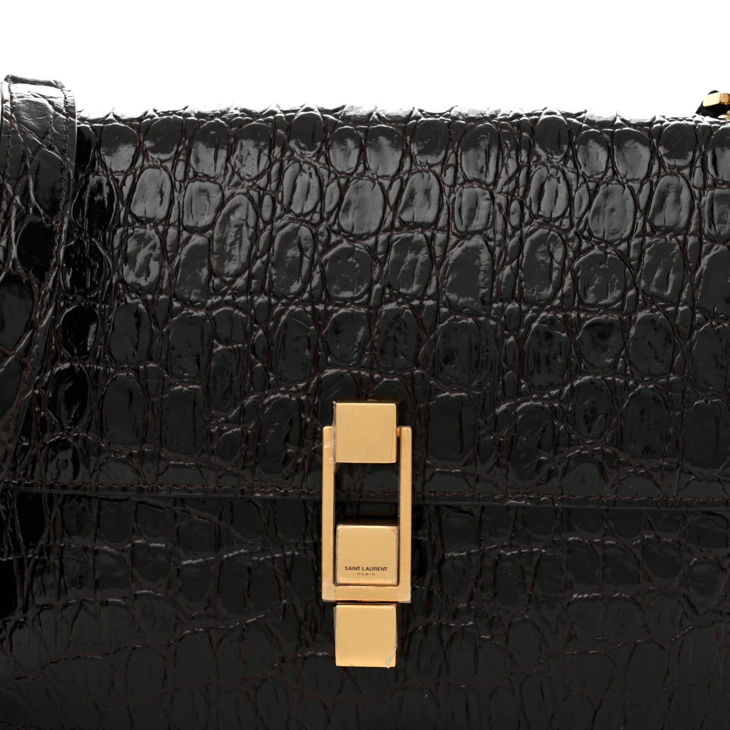 Saint Laurent Embossed Calfskin Carre Satchel Brown 9 of 12