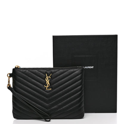 Saint Laurent Calfskin Matelasse Chevron Monogram A5 Wristlet Black 8 of 8