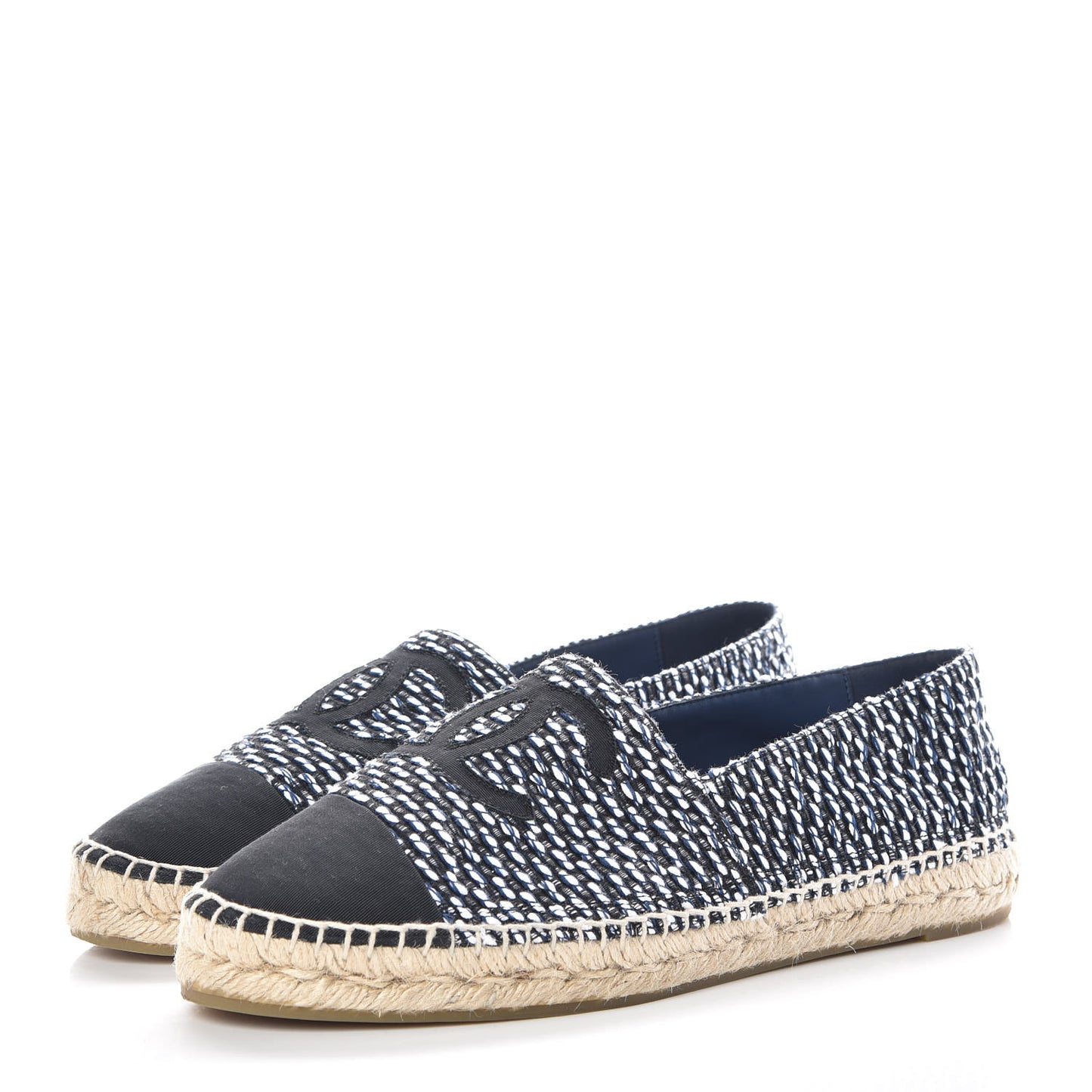 Tweed Grosgrain CC Espadrilles 42 Black Navy White