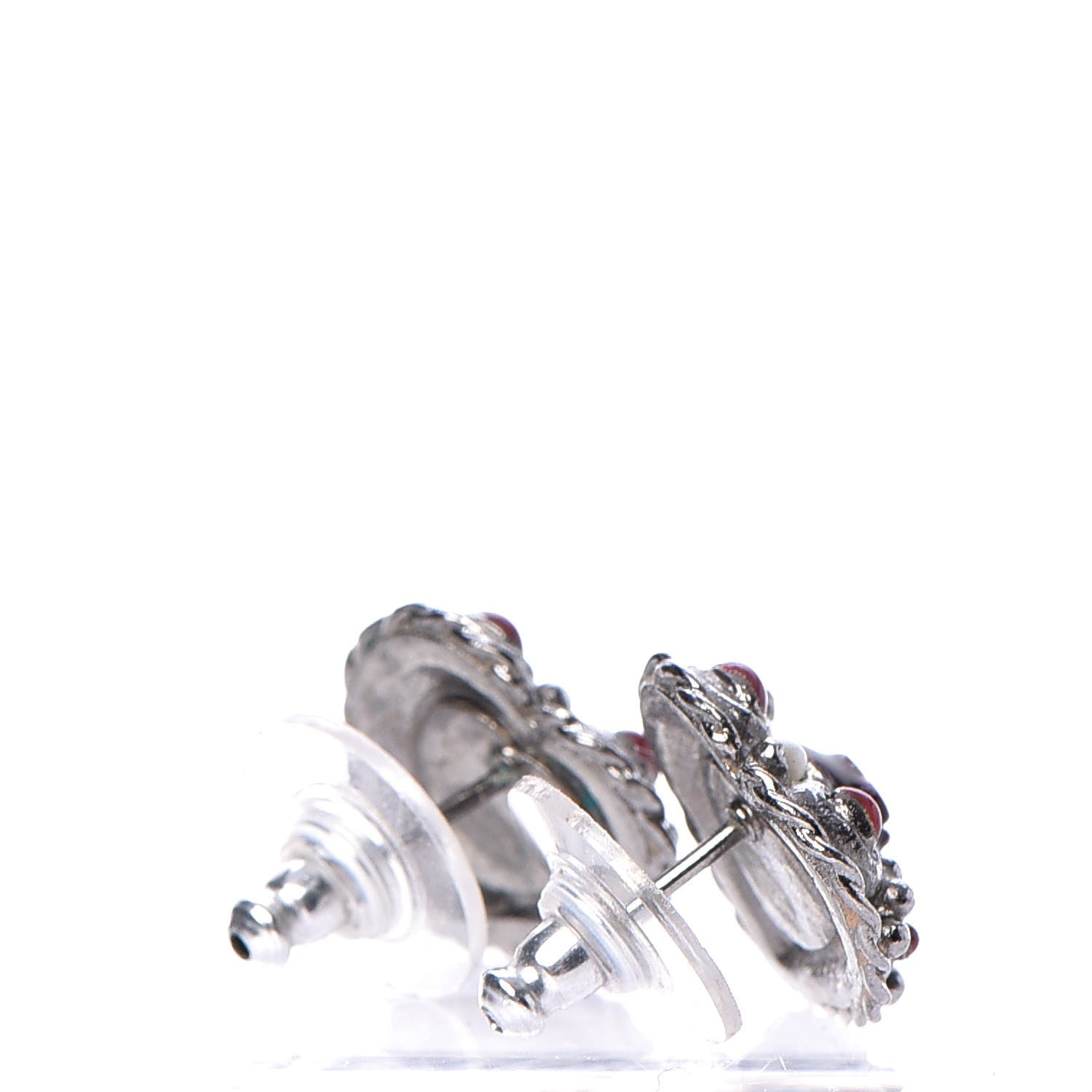 Chanel Pearl Enamel Heart CC Earrings Black Silver 4 of 6