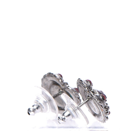 Chanel Pearl Enamel Heart CC Earrings Black Silver 4 of 6