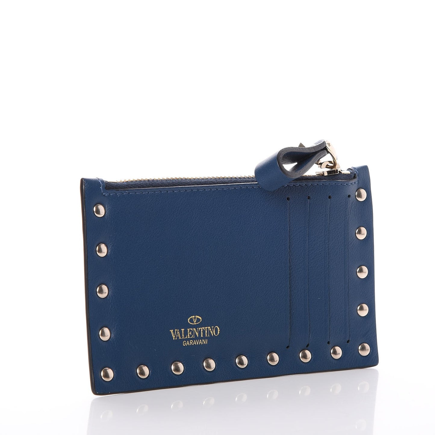 Calfskin Rockstud Coin Case Card Holder Peacock