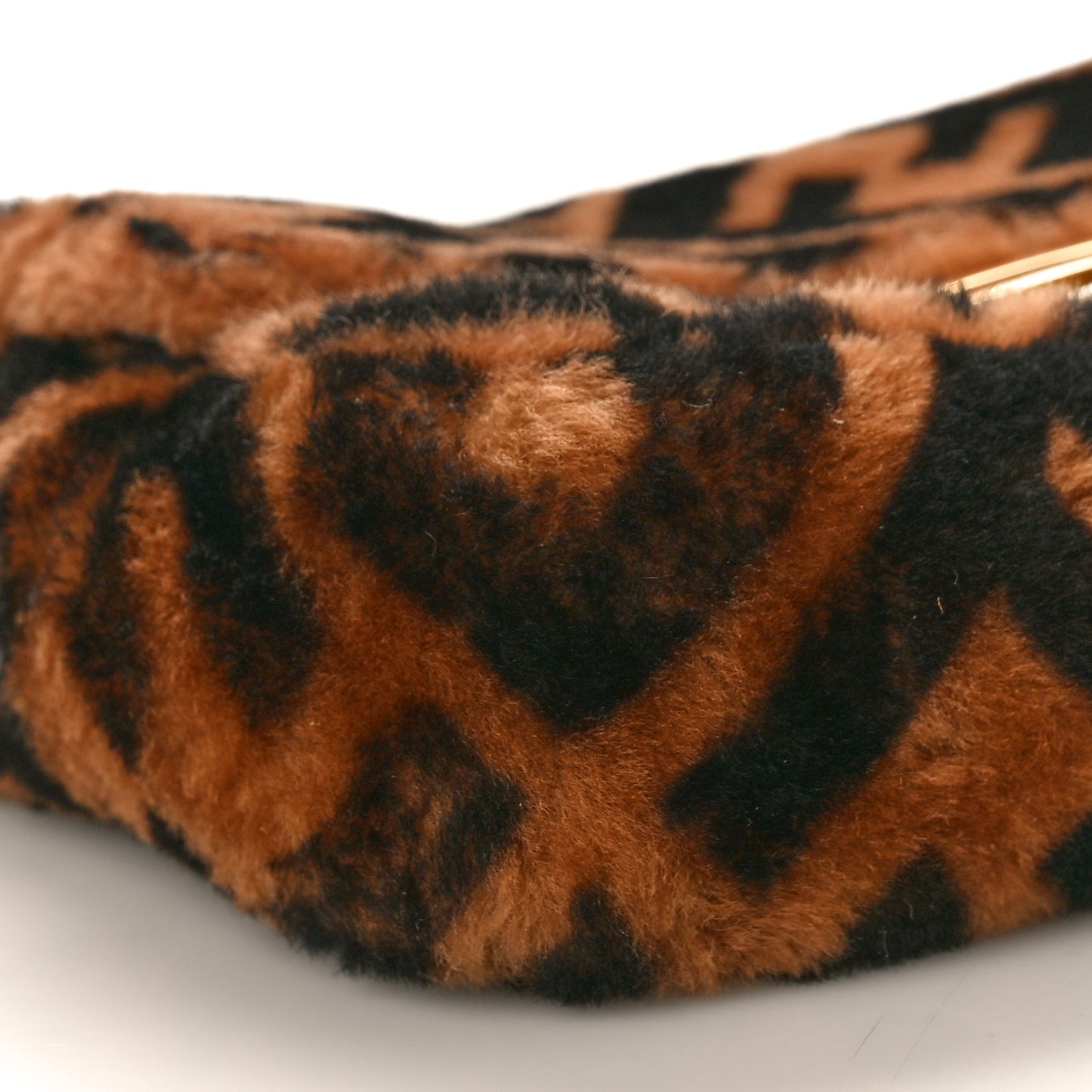 Shearling Vitello Dolce Macro FF 1974 Mini Baguette Tobacco Black