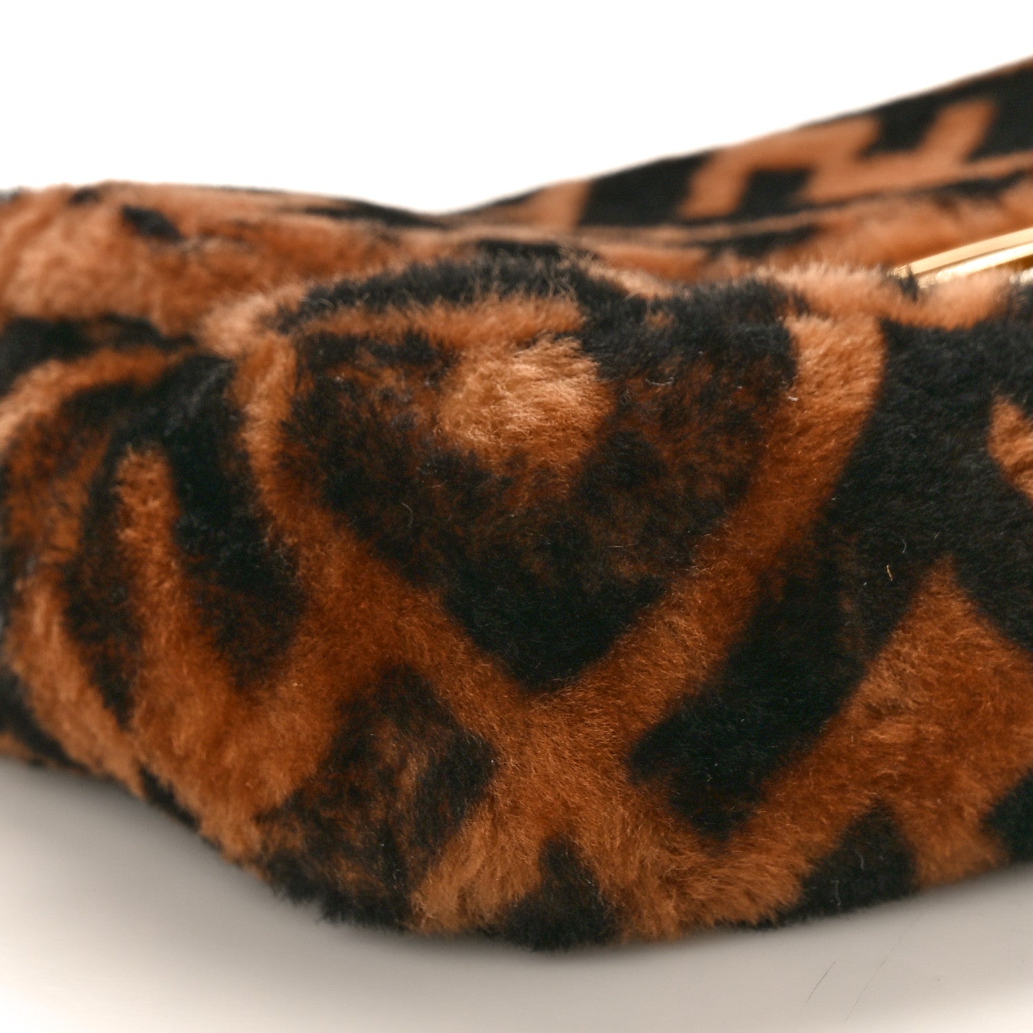 Fendi Shearling Vitello Dolce Macro FF 1974 Mini Baguette Tobacco Black 9 of 10