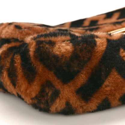 Fendi Shearling Vitello Dolce Macro FF 1974 Mini Baguette Tobacco Black 9 of 10
