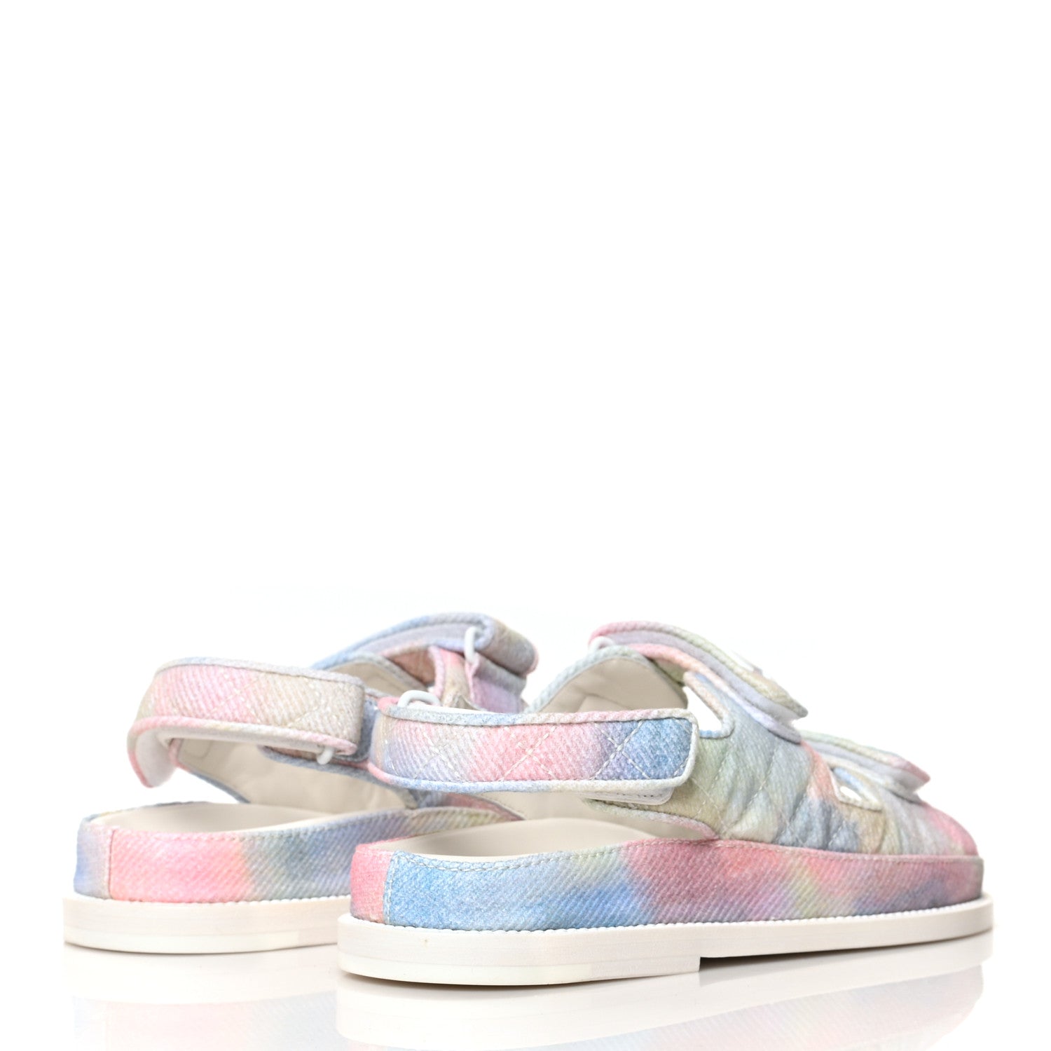Chanel Printed Fabric Quilted Dad Sandals 37.5 Green Pink Blue 4 of 8