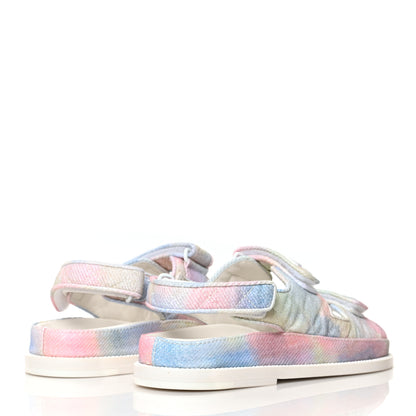 Chanel Printed Fabric Quilted Dad Sandals 37.5 Green Pink Blue 4 of 8