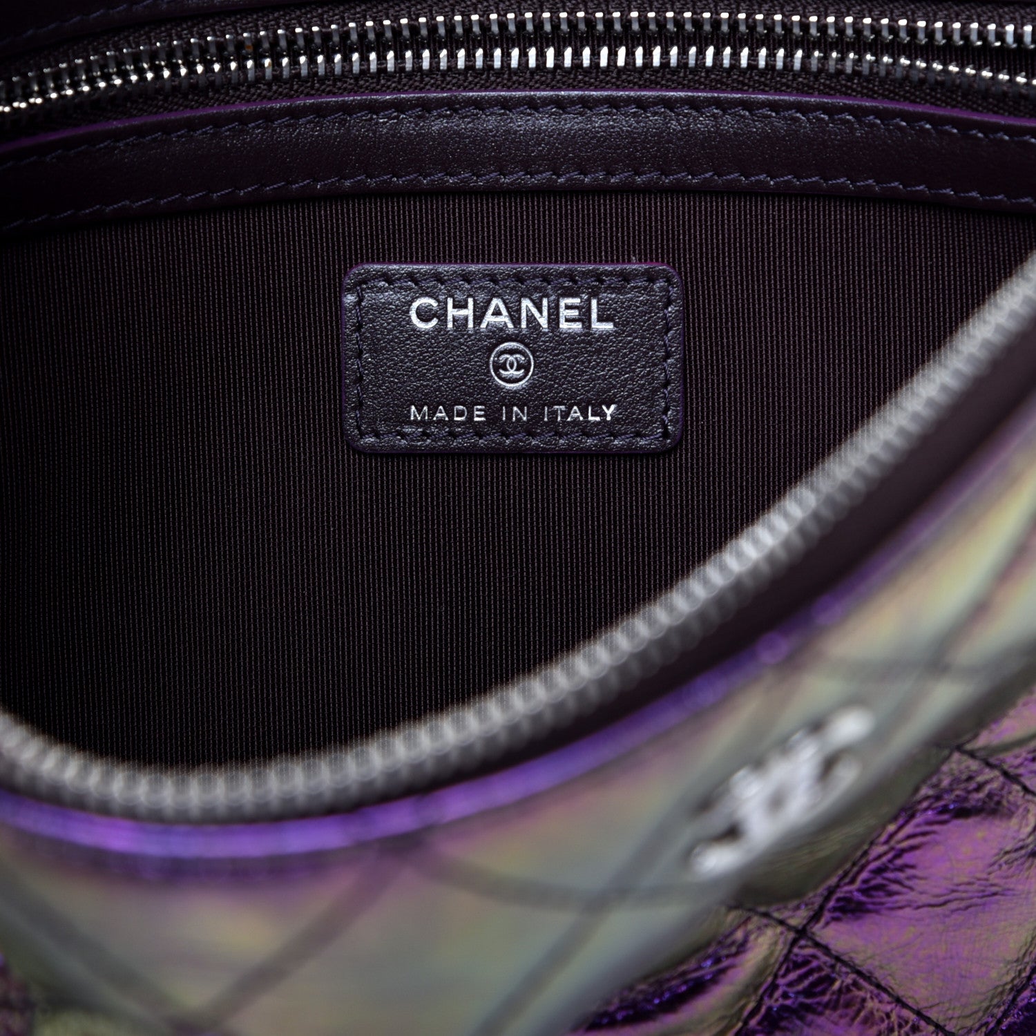 Chanel Iridescent Crumpled Calfskin CC Ripples Medium Cosmetic Case Purple 6 of 9