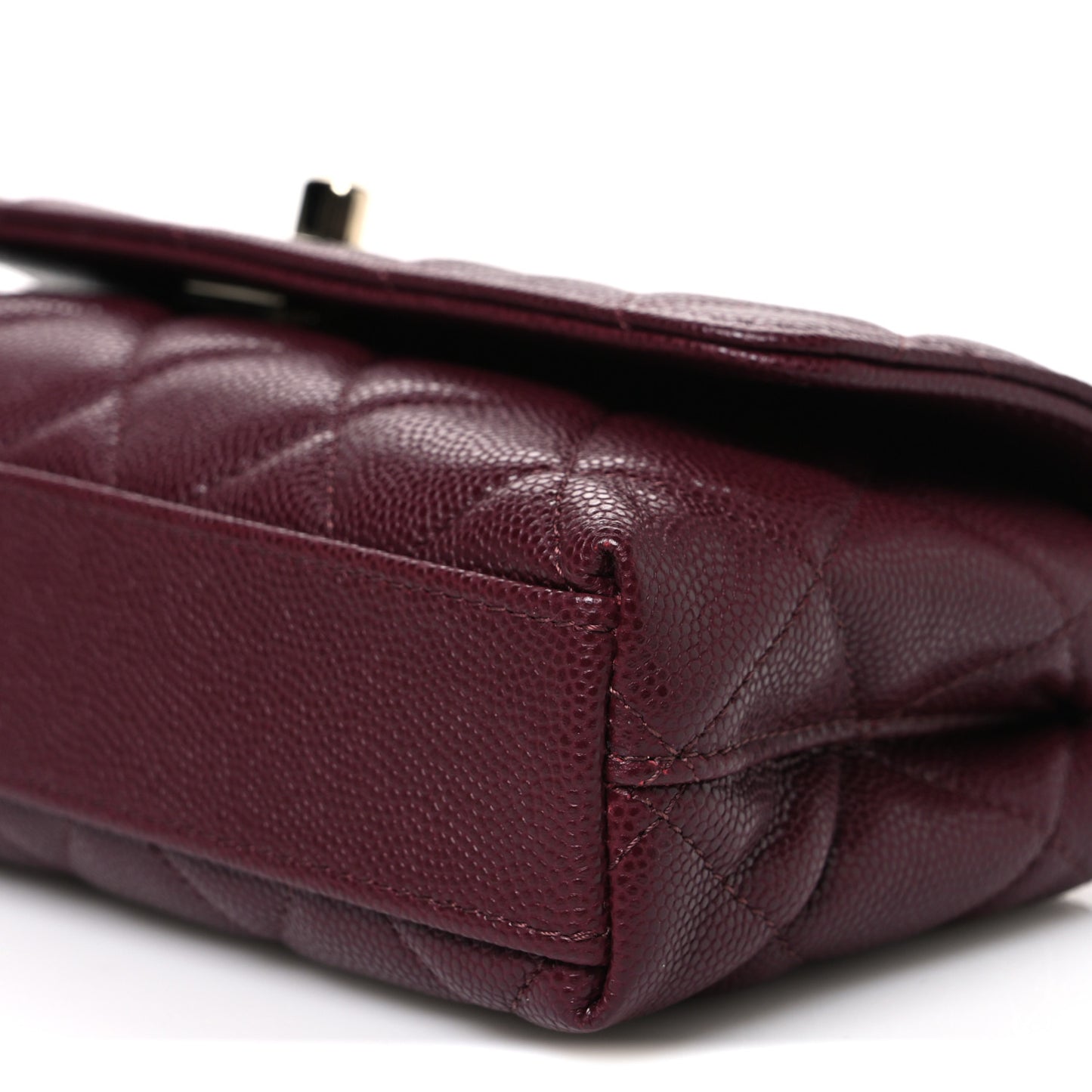Caviar Quilted Coco Handle East West Clutch With Chain Dark Burgundy
